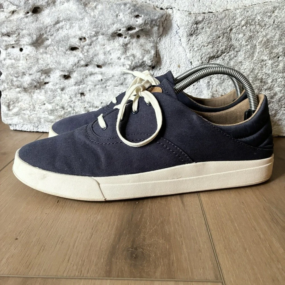 OluKai Kohu Canvas Casual Slip On Lace Up Boat Sneakers Navy Blue Womens 11